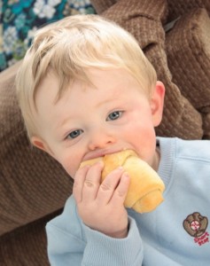 baby eats crescent roll